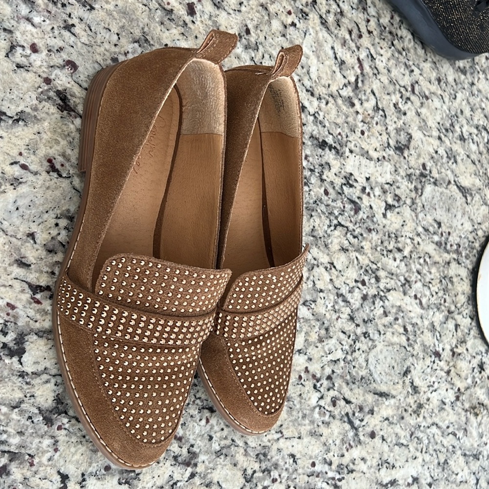 Suede loafers.